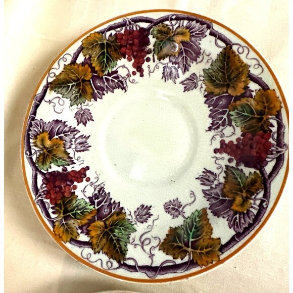 Festive Wood & Sons Saucer Plates England VINE Pattern Colorful Grapes Leaves - Picture 3 of 15